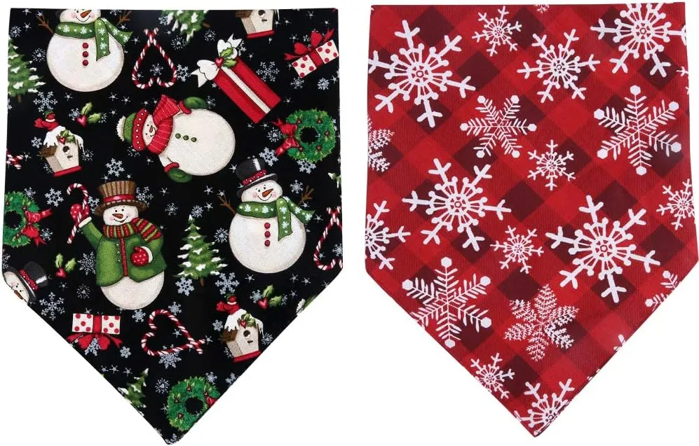 2 Pack Christmas Dog Bandana Reversible Triangle Bibs Scarf Accessories for Dogs Cats Pets Animals