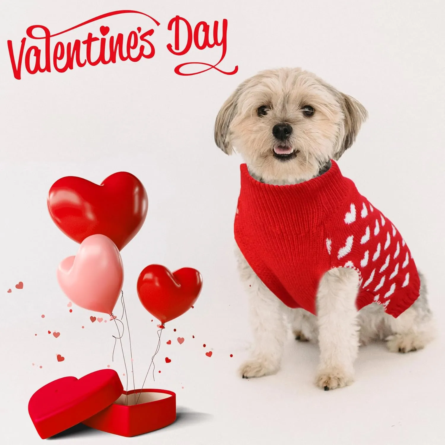 2 Pack Valentines Day Dog Sweater, Dog Valentines Outfit Clothes Knitted Heart Sweaters for Small Medium Large Dogs Pets (Red Heart & Red Love, XL)