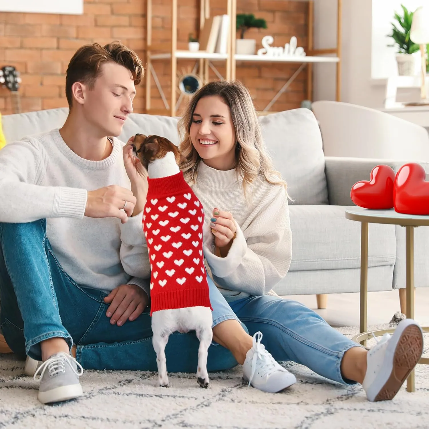 2 Pack Valentines Day Dog Sweater, Dog Valentines Outfit Clothes Knitted Heart Sweaters for Small Medium Large Dogs Pets (Red Heart & Red Love, XL)
