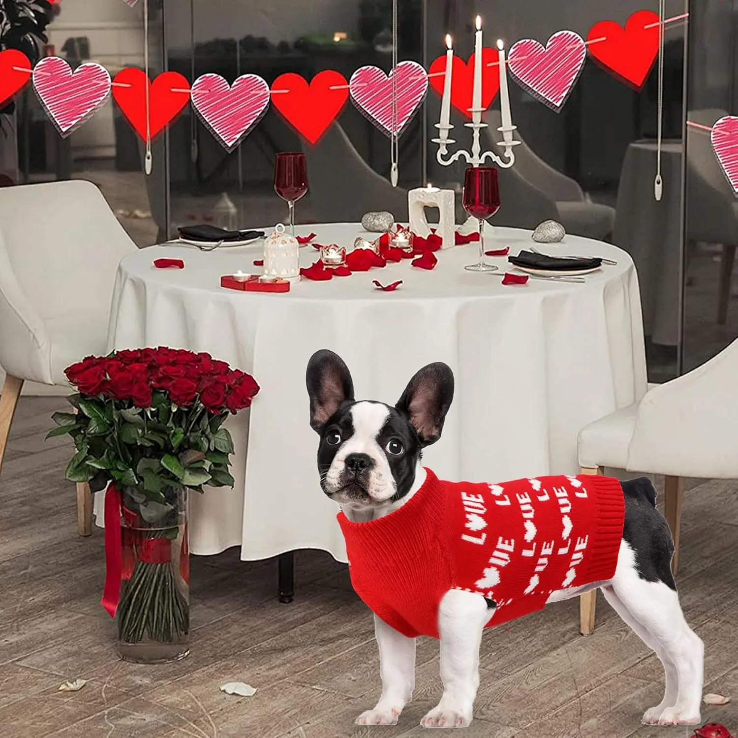 2 Pack Valentines Day Dog Sweater, Dog Valentines Outfit Clothes Knitted Heart Sweaters for Small Medium Large Dogs Pets (Red Heart & Red Love, XL)