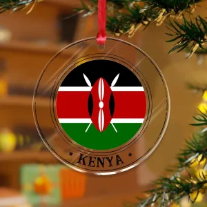 3 Inch Clear Acrylic Christmas Ornaments 2023 Kenya Unique Xmas Ornament Bauble Indoor Home Decor Flag Sports Bar Party Events Keepsake Transparent Disc Stocking Name Tag Holiday Tags