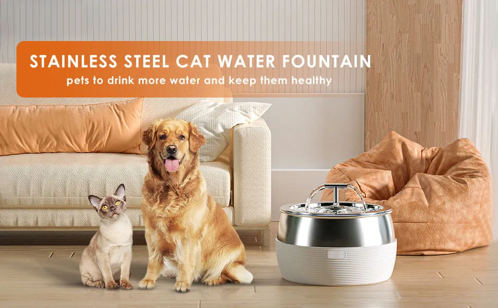 3L Automatic Electric Pet Water Fountain | Stainless Steel Feeder Bowl Dispenser, White