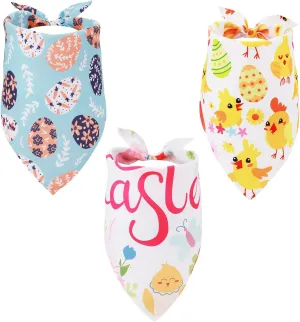 3pcs Easter Dog Bandana, Adjustable Size Easter Pet Triangle Scarf Easter Egg Bibs Colorful Easter Puppy Scarf for Dogs Easter Party Gift