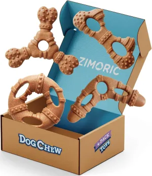 4 Pack Dog Chew Toys for Aggressive Chewers, Puppy Teething & Dental Health, Dog Toys to Keep Them Busy, Durable Bones for Small & Medium Breeds, 60lbs and Under