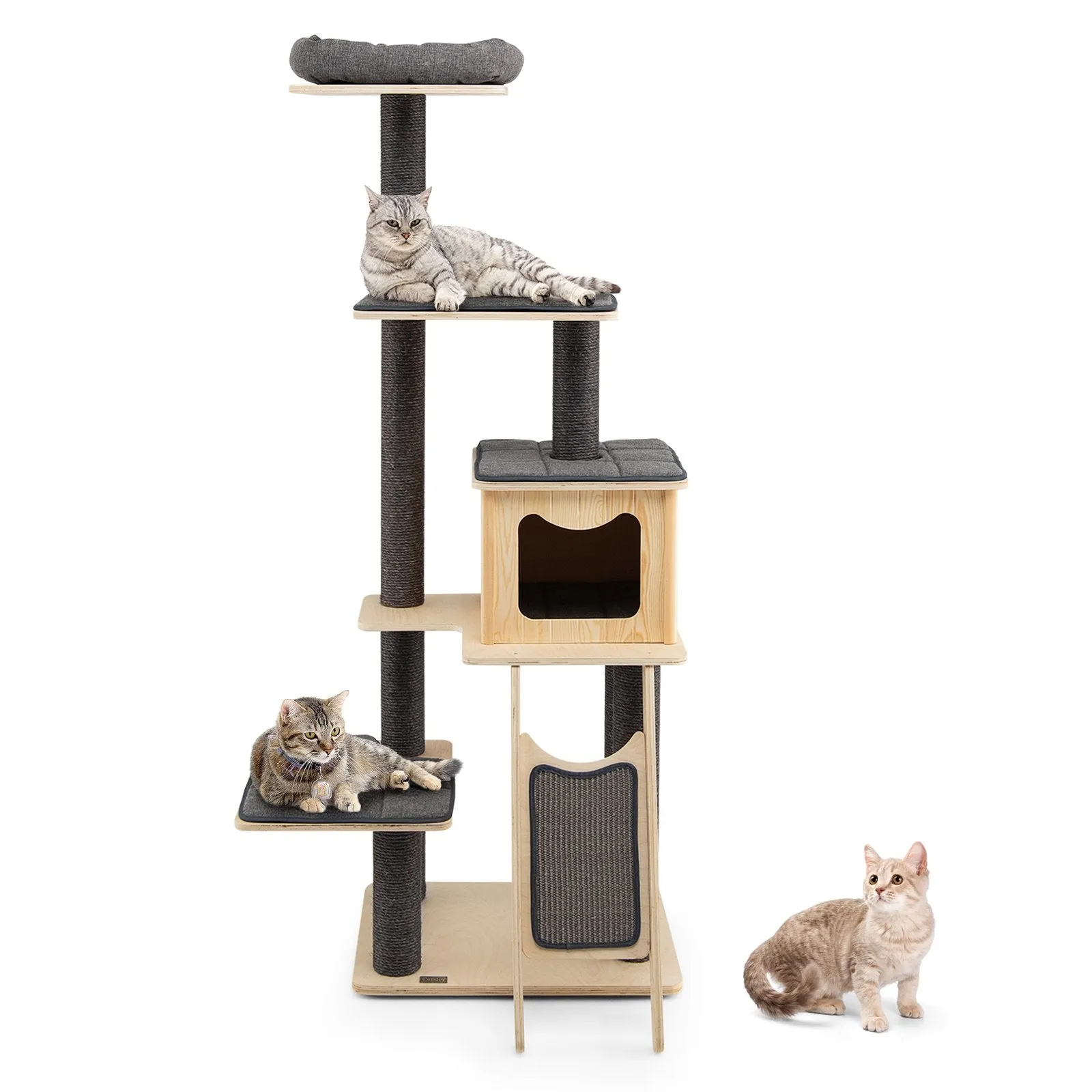 4-Tier Tall Cat Tower with Scratching Sisal Posts-Grey