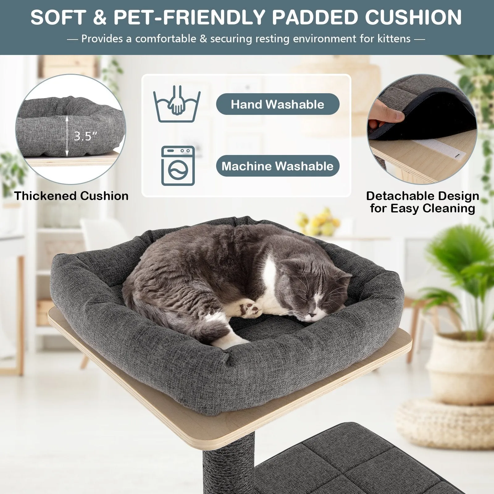 4-Tier Tall Cat Tower with Scratching Sisal Posts-Grey