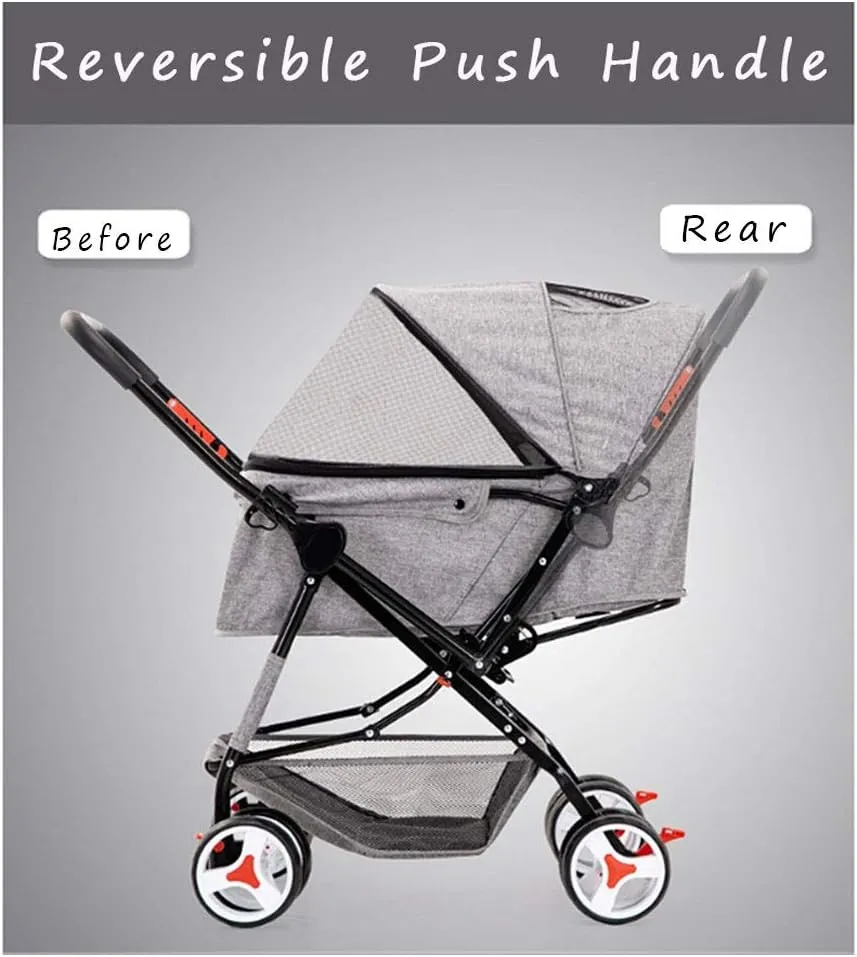 4 Wheel Dog Strollers for Medium Small Dogs Clearance, Cat/Dog Stroller Cheap Easy One-Hand Fold, Reversible Push Handle Pet Stroller Puppy & Kitten Carrier Extended Cockpit 25in (Color : Black)