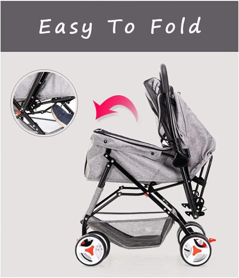 4 Wheel Dog Strollers for Medium Small Dogs Clearance, Cat/Dog Stroller Cheap Easy One-Hand Fold, Reversible Push Handle Pet Stroller Puppy & Kitten Carrier Extended Cockpit 25in (Color : Black)