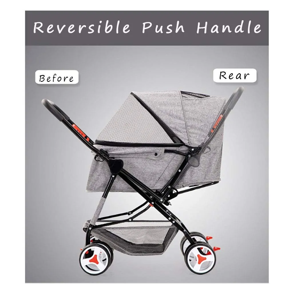 4 Wheel Dog Strollers for Medium Small Dogs Clearance, Cat/Dog Stroller Cheap Easy One-Hand Fold, Reversible Push Handle Pet Stroller Puppy & Kitten Carrier Extended Cockpit 25in(Grey)