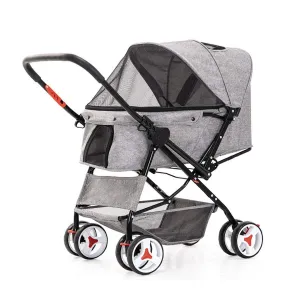 4 Wheel Dog Strollers for Medium Small Dogs Clearance, Cat/Dog Stroller Cheap Easy One-Hand Fold, Reversible Push Handle Pet Stroller Puppy & Kitten Carrier Extended Cockpit 25in(Grey)