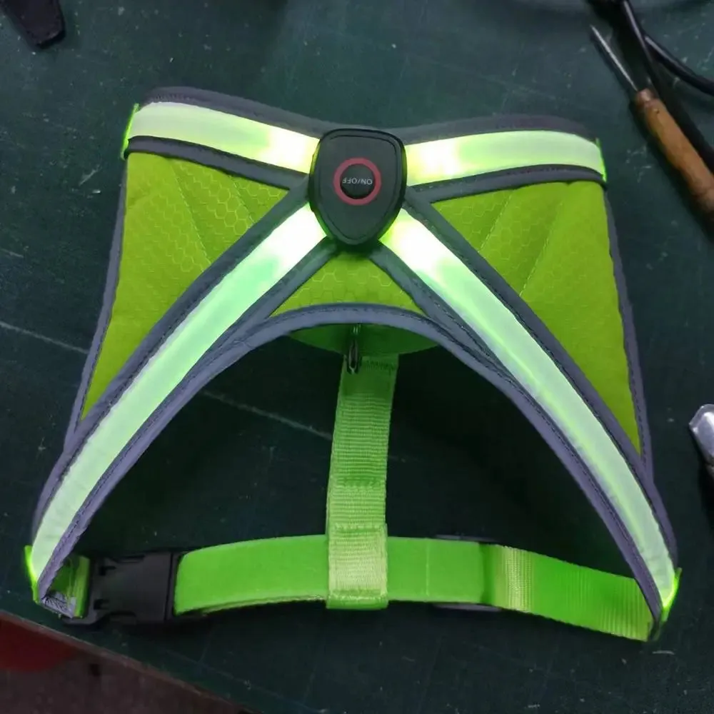 Adjustable LED Light-Up Dog Harness with Leash