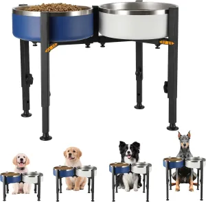 Adjustable Tall Dog Bowl Stand, 7-11" Width 4 Heights, Durable Metal Elevated Food and Water Bowl Holder for Medium and Large Dogs
