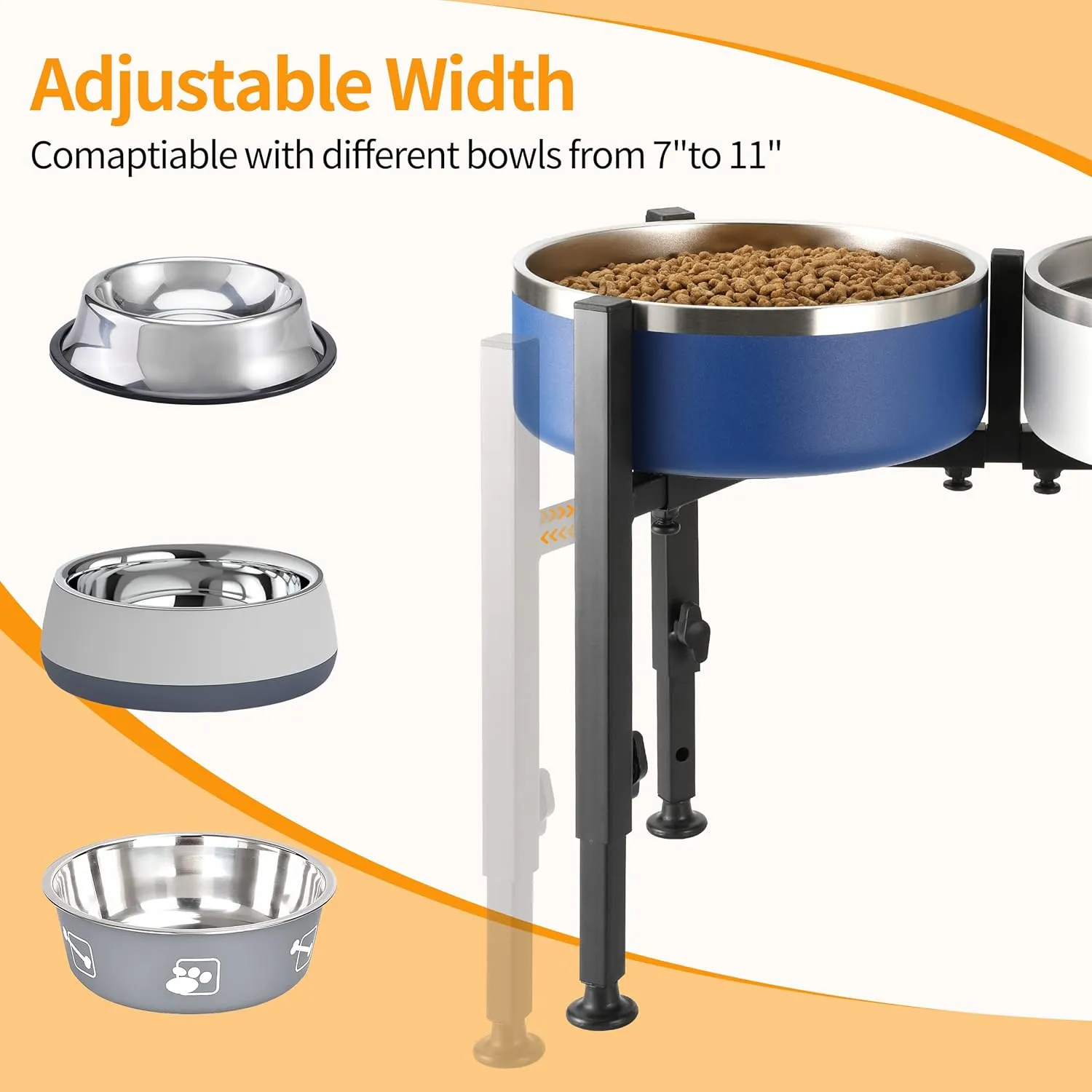 Adjustable Tall Dog Bowl Stand, 7-11" Width 4 Heights, Durable Metal Elevated Food and Water Bowl Holder for Medium and Large Dogs