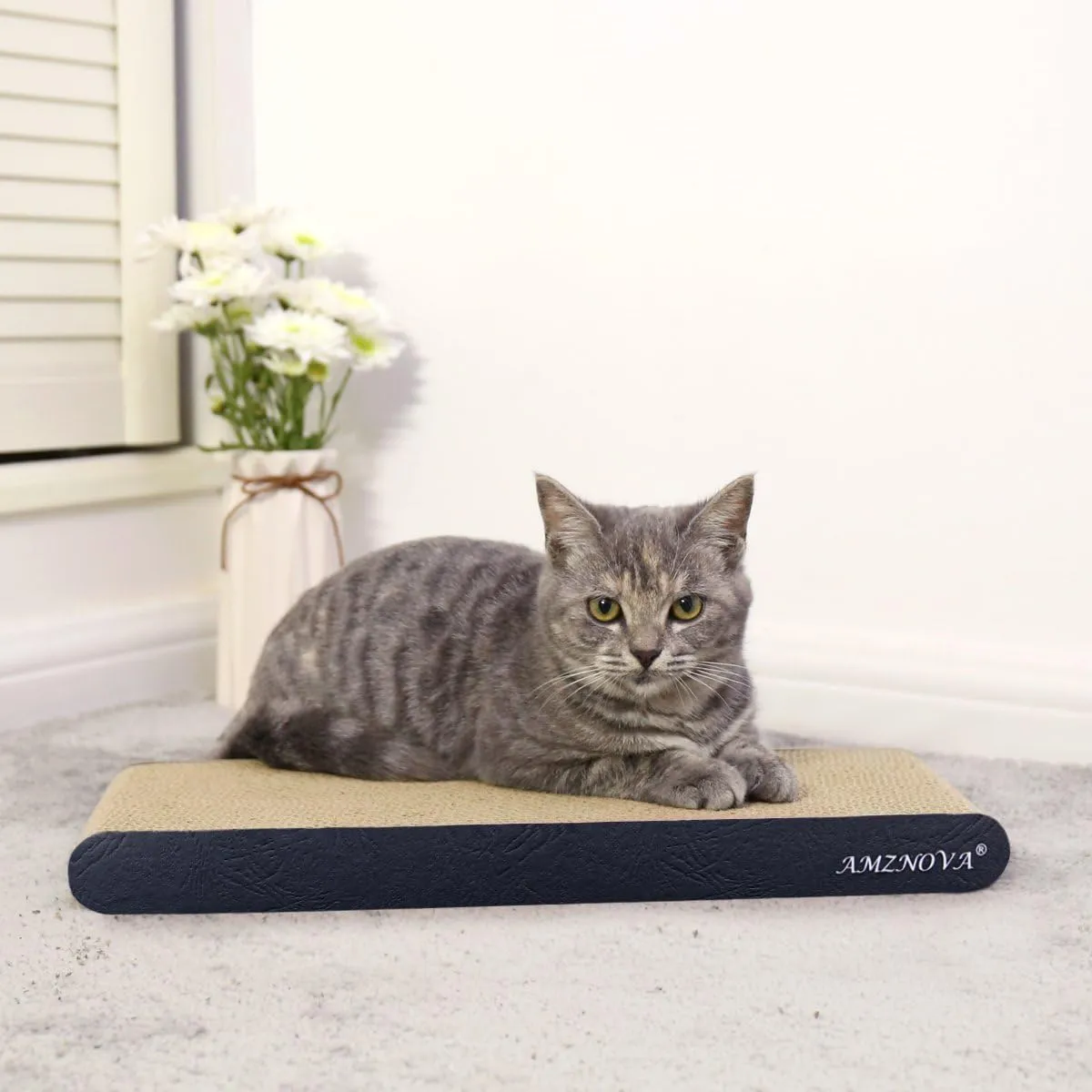 AMZNOVA Cat Scratcher, Durable Cardboard, Cat Scratching Pad with Catnip, Narrow, Textured Black(Upgraded)