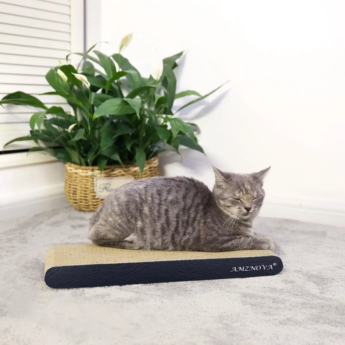 AMZNOVA Cat Scratcher, Durable Cardboard, Cat Scratching Pad with Catnip, Narrow, Textured Black(Upgraded)
