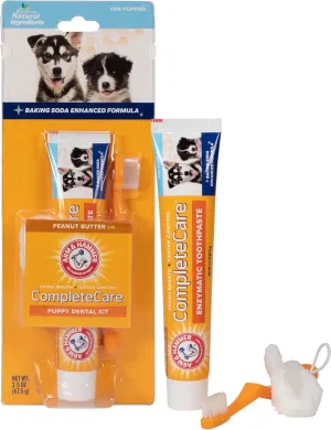 Arm & Hammer Complete Care Puppy Essentials Dental Kit - Includes Small Dog Toothbrush and Toothpaste for Puppies, 2.5 Oz in Peanut Butter Flavor, & Microfiber Finger Brush - Ideal for Fresh Breath