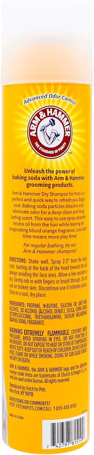 Arm & Hammer for Pets Aerosol Dry Shampoo for Dogs | Waterless Shampoo Spray for Dogs & Puppies | Citrus Blood Orange Scent, 5 Ounces - 6 Pack Dry Dog Shampoo Spray