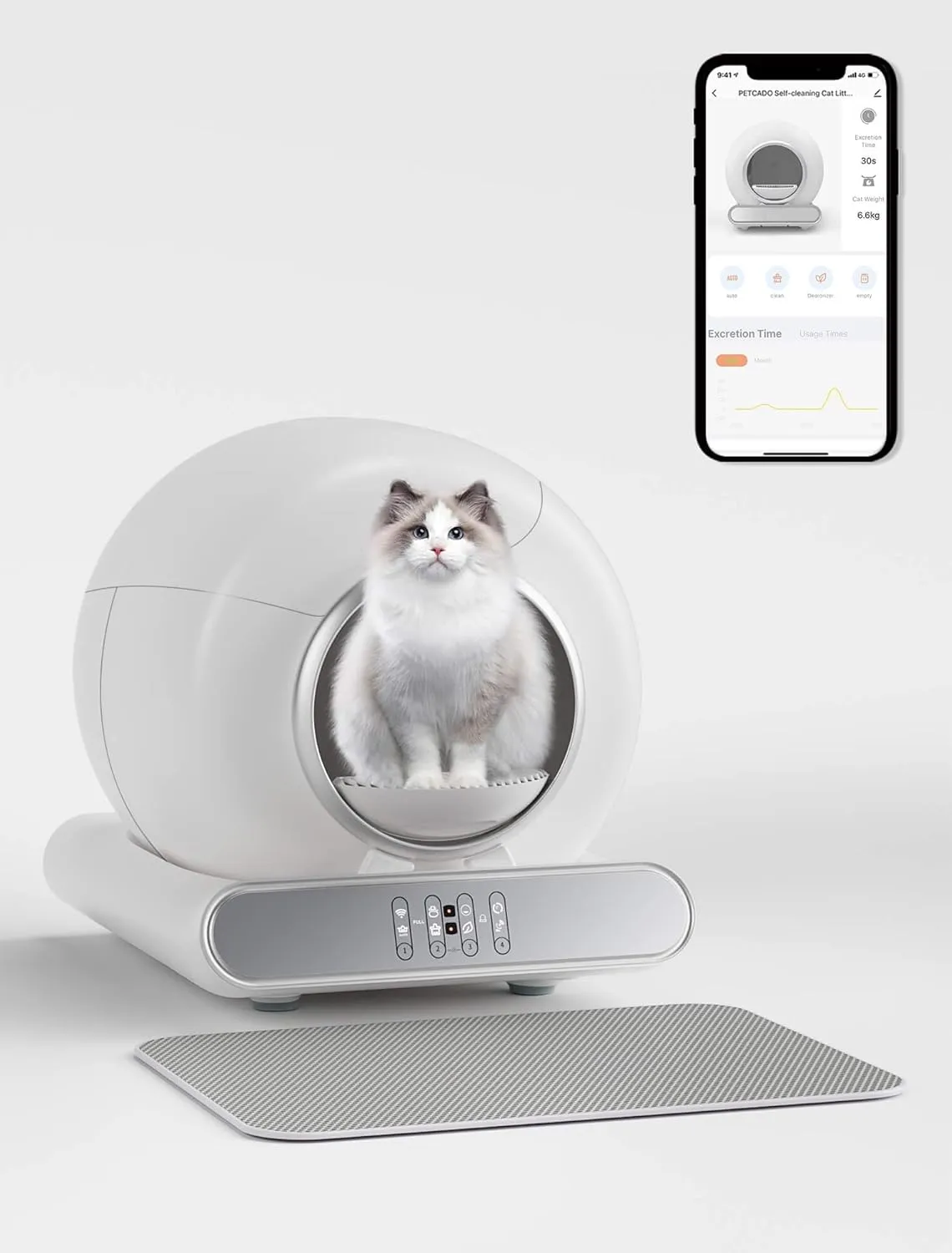 Automatic Cat Litter Box Self-Cleaning Smart Scoop-Free Robot with 65L and 9L Space, WiFi Sensor, Odor Control, Quiet, App-Controlled for Multiple Cats, from 2 to 17LB