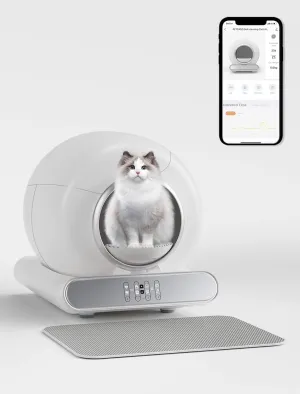 Automatic Cat Litter Box Self-Cleaning Smart Scoop-Free Robot with 65L and 9L Space, WiFi Sensor, Odor Control, Quiet, App-Controlled for Multiple Cats, from 2 to 17LB