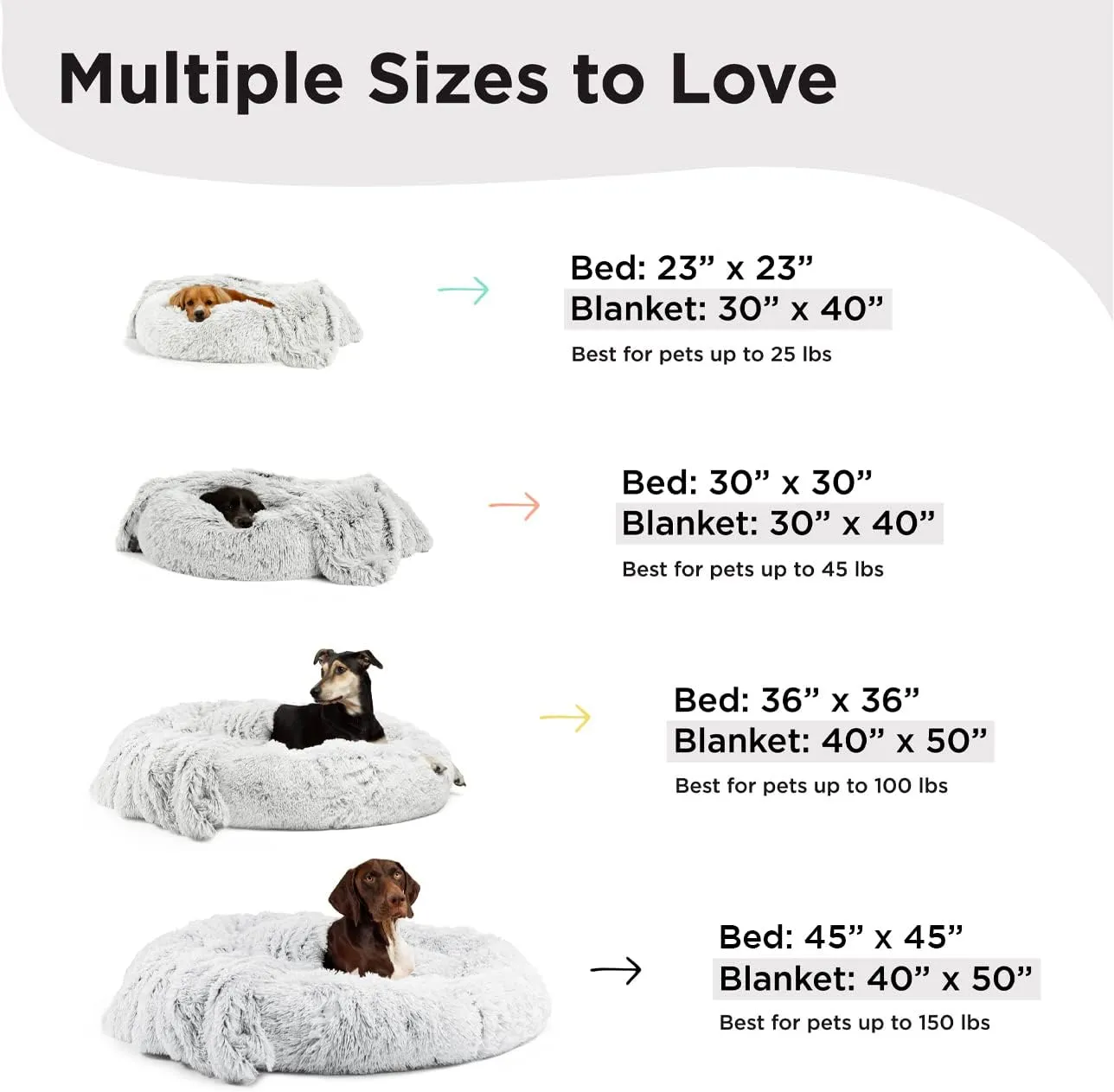 Best Friends by Sheri Bundle Set The Original Calming Shag Donut Cuddler Cat and Dog Bed   Pet Throw Blanket, Frost, Extra Large, 45x45