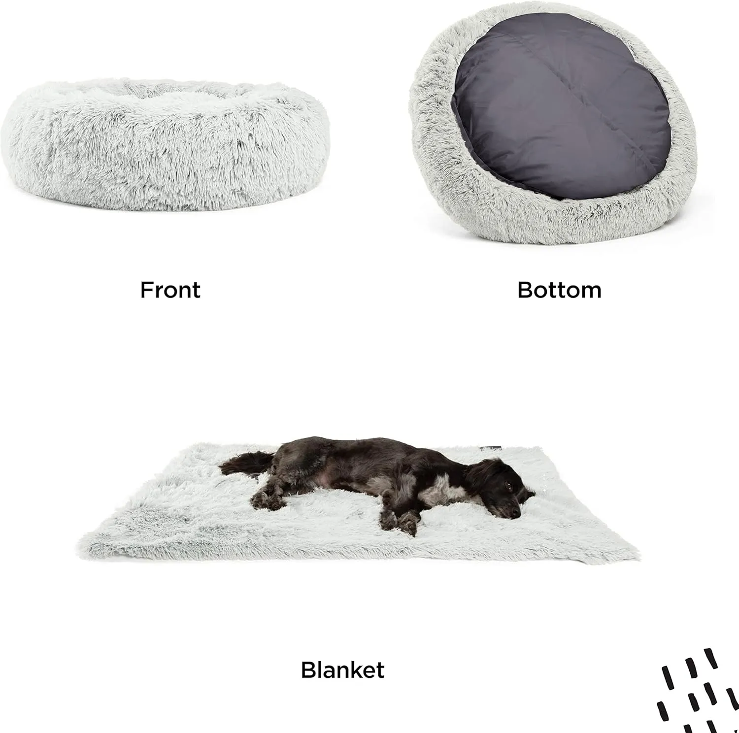 Best Friends by Sheri Bundle Set The Original Calming Shag Donut Cuddler Cat and Dog Bed   Pet Throw Blanket, Frost, Extra Large, 45x45
