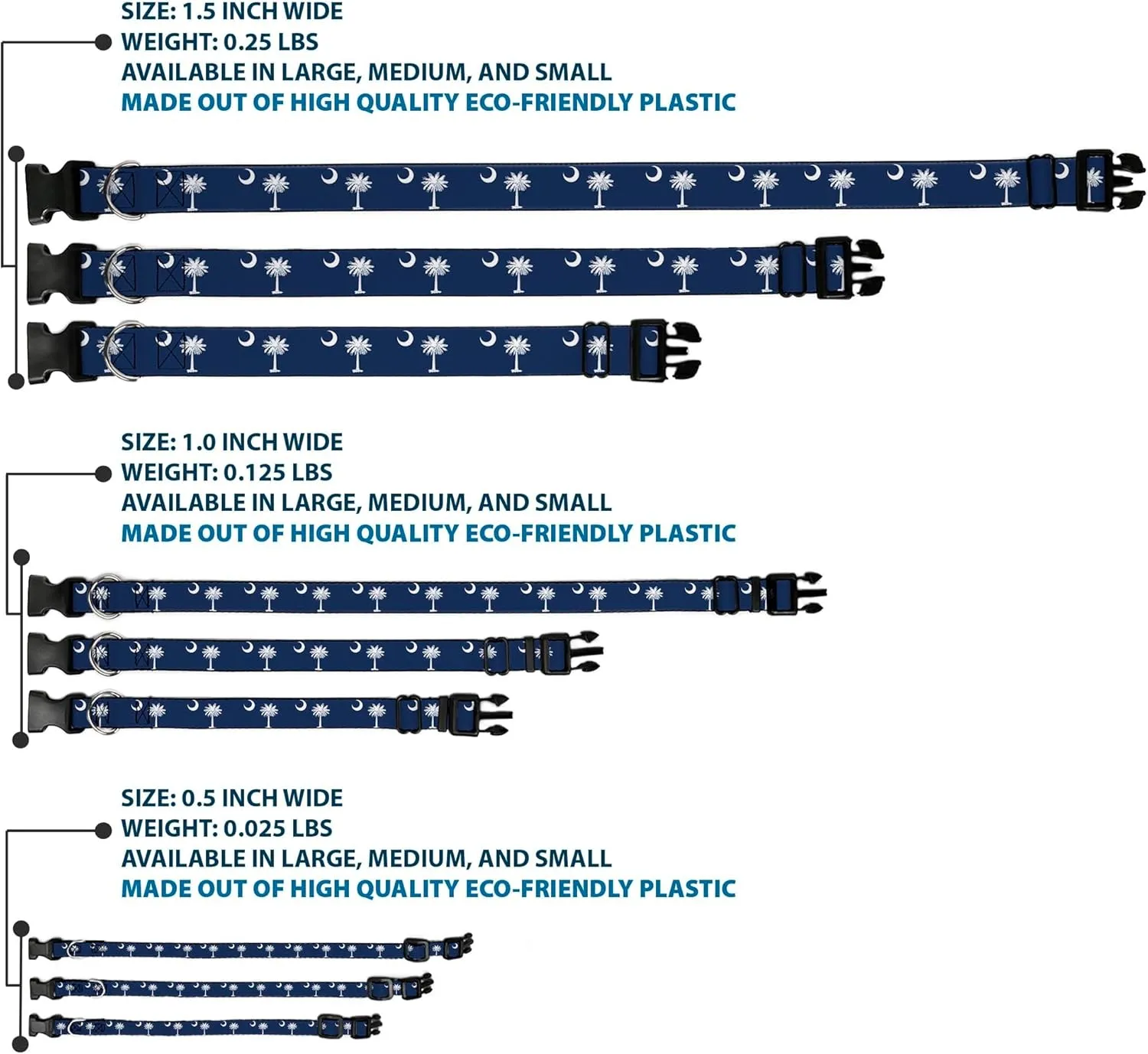 Buckle-Down 9-15" South Carolina Flags Plastic Clip Collar, Narrow Large