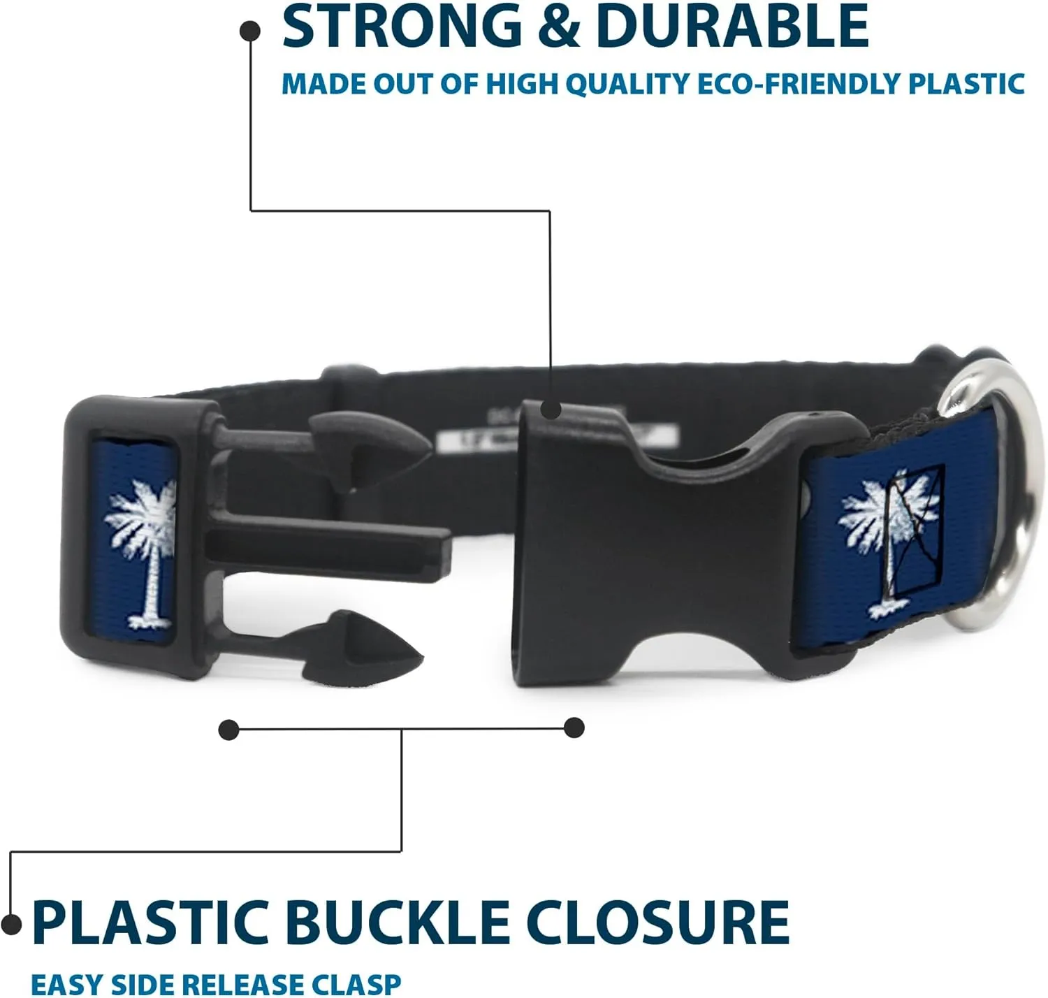 Buckle-Down 9-15" South Carolina Flags Plastic Clip Collar, Narrow Large