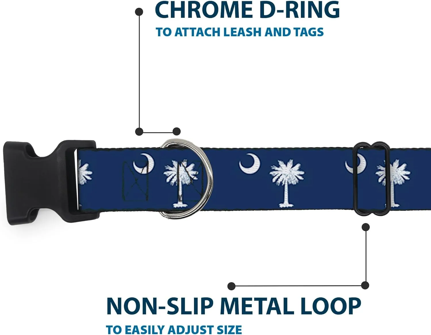 Buckle-Down 9-15" South Carolina Flags Plastic Clip Collar, Narrow Large