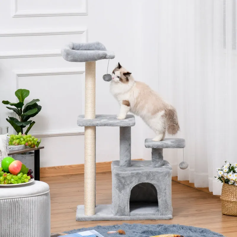 Cat Climbing Tower 114cm with Scratching Post & Toy - Light Grey