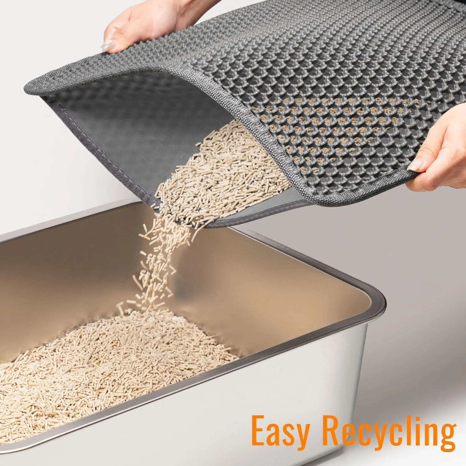 Cat Litter Mat-23"X17" Litter Box Mat for Kitty, EVA Honeycomb Double Layer Design, Urine & Waterproof Scatter Control, Less Waste, Easier To Clean,Non Slip, Gray