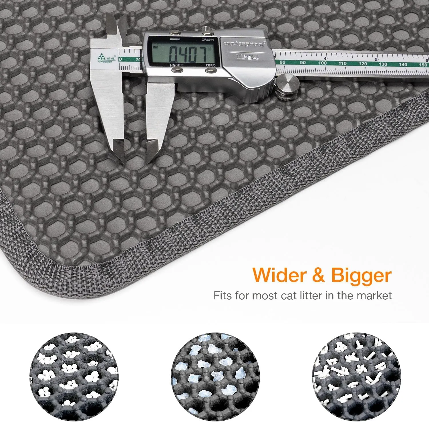 Cat Litter Mat-23"X17" Litter Box Mat for Kitty, EVA Honeycomb Double Layer Design, Urine & Waterproof Scatter Control, Less Waste, Easier To Clean,Non Slip, Gray