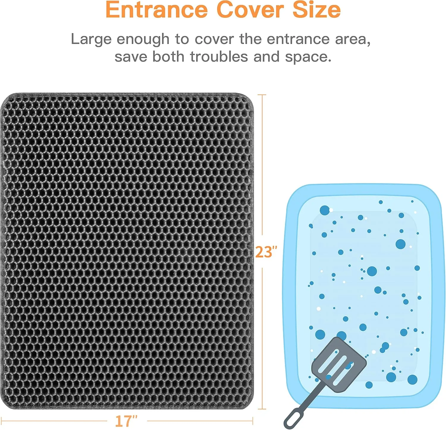 Cat Litter Mat-23"X17" Litter Box Mat for Kitty, EVA Honeycomb Double Layer Design, Urine & Waterproof Scatter Control, Less Waste, Easier To Clean,Non Slip, Gray
