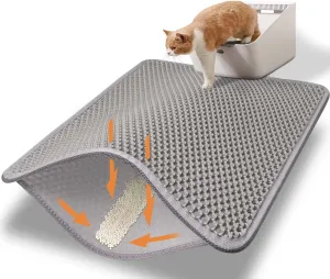 Cat Litter Mat-23"X17" Litter Box Mat for Kitty, EVA Honeycomb Double Layer Design, Urine & Waterproof Scatter Control, Less Waste, Easier To Clean,Non Slip, Gray