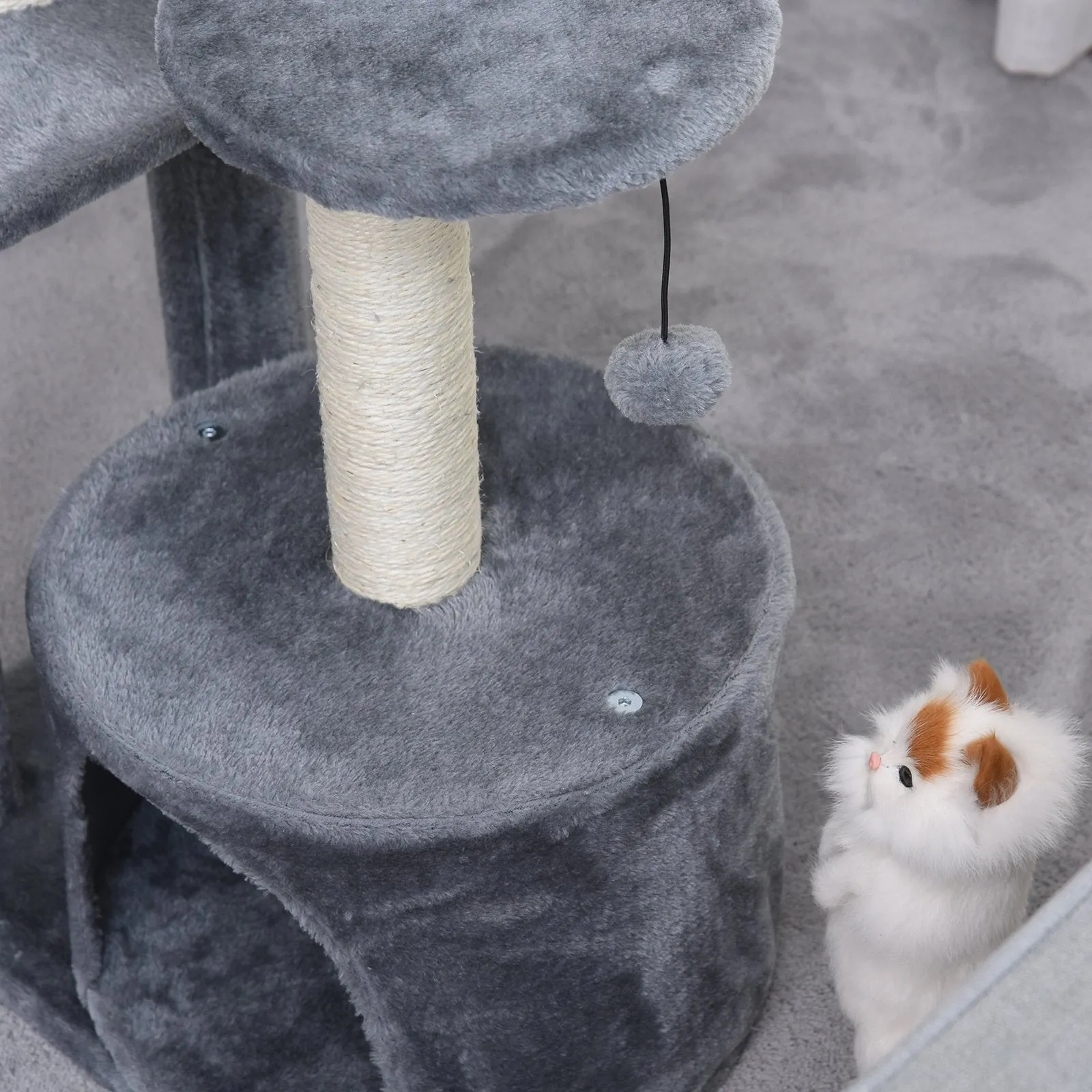 Cat Multi-Activity Tree Tower w/ Perch House Scratching Post Play Ball Plush Fun