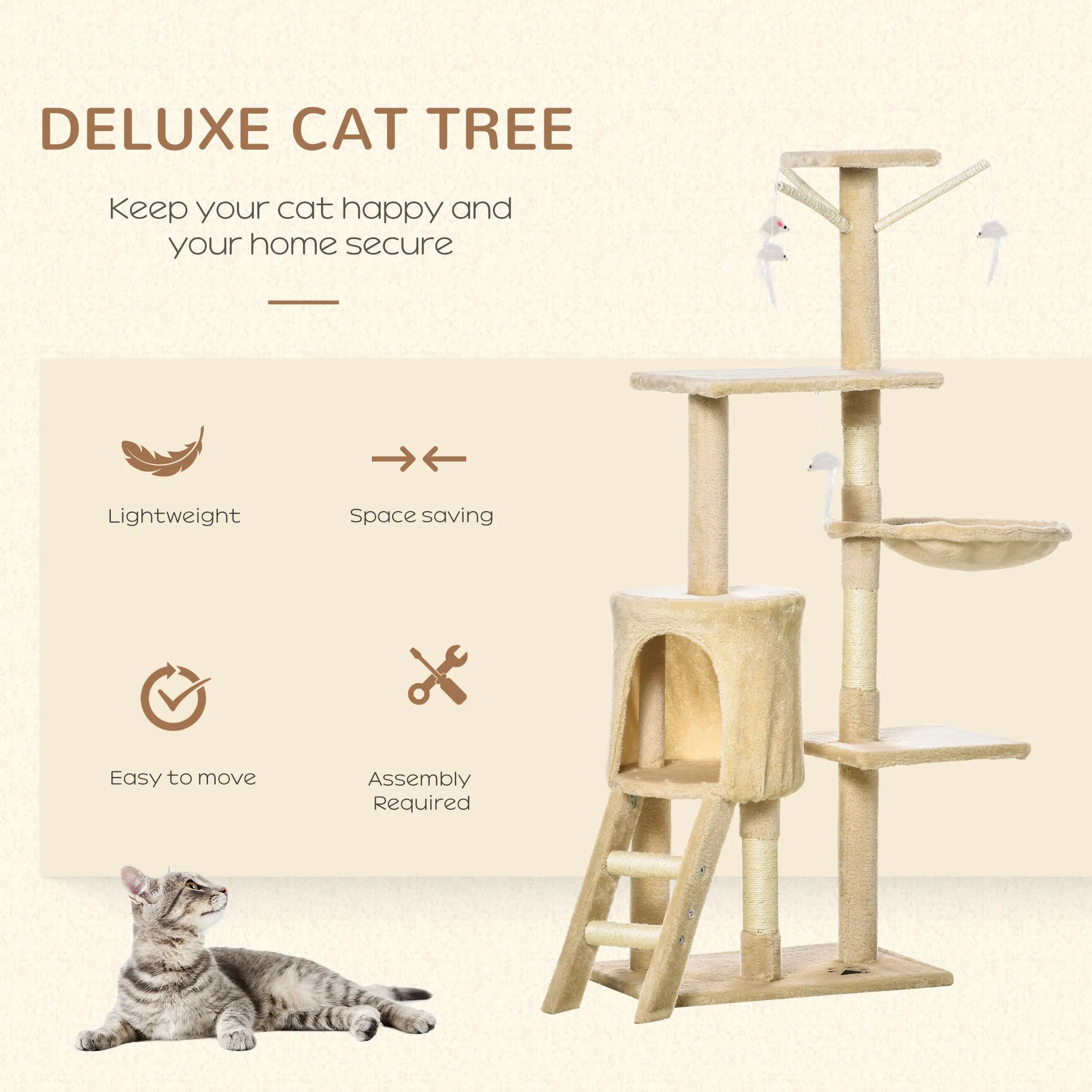 Cat Tree House 131H cm-Beige