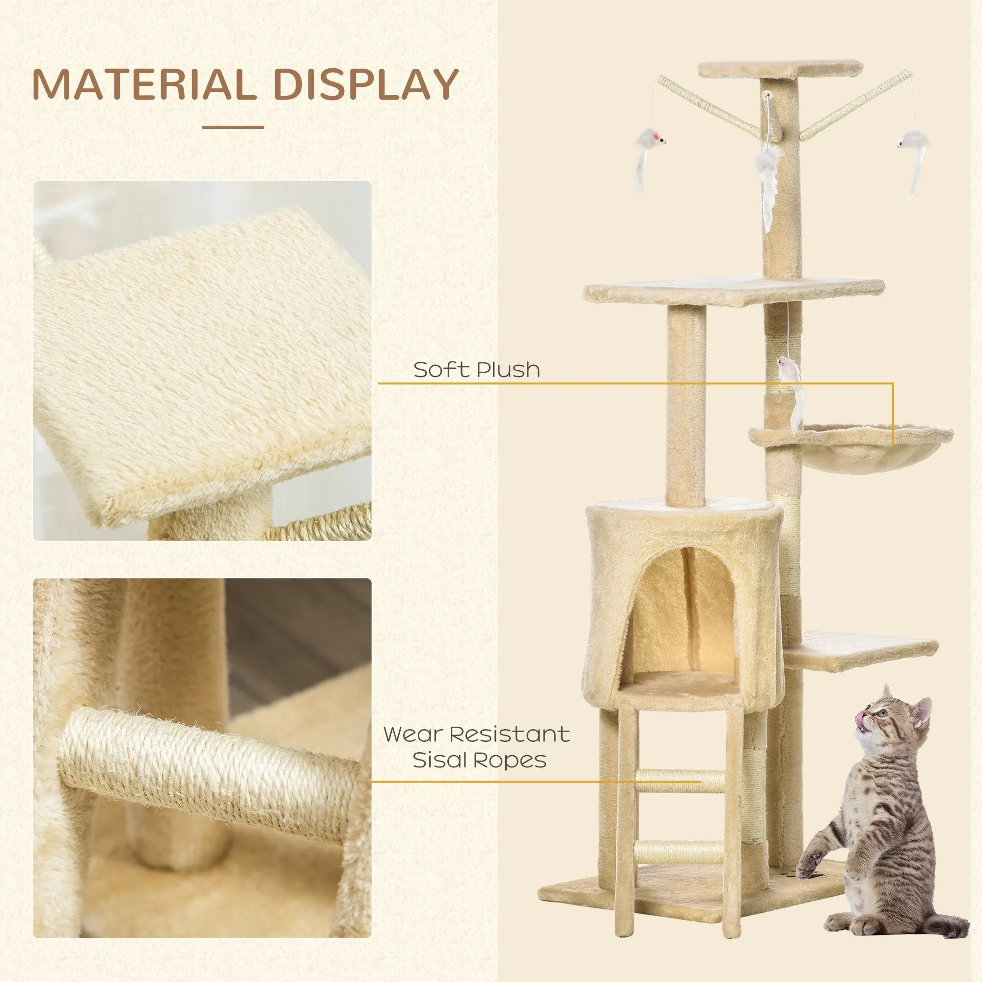 Cat Tree House 131H cm-Beige