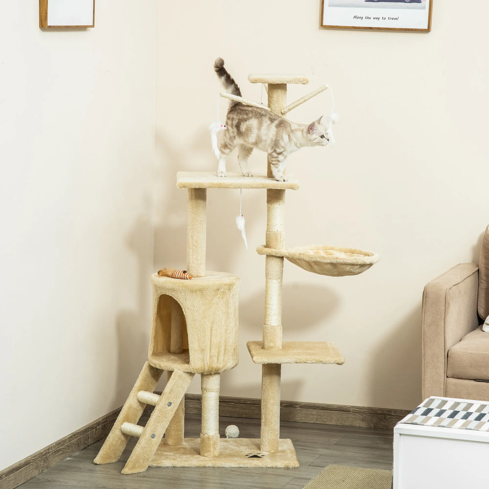 Cat Tree House 131H cm-Beige