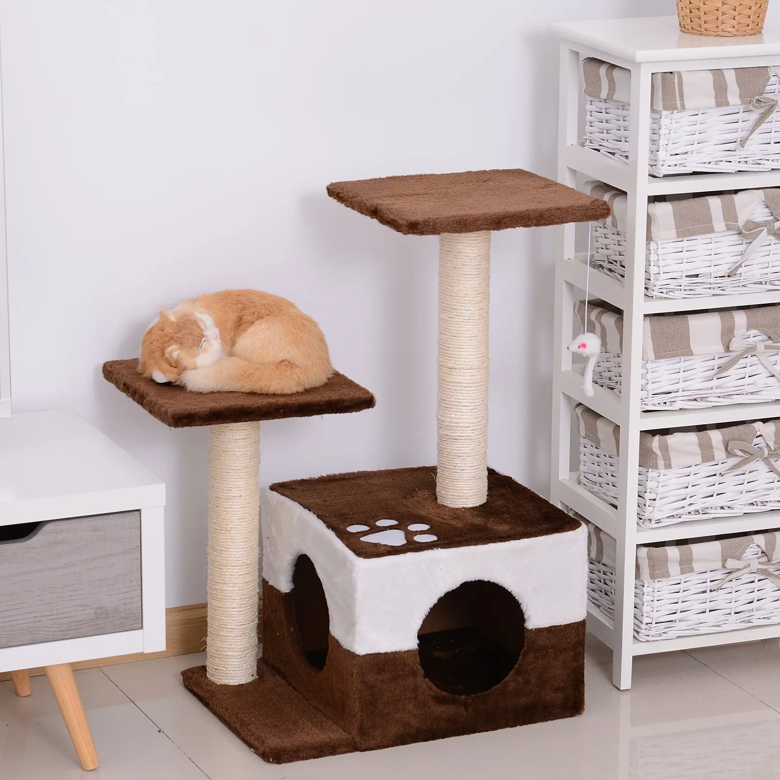 Cat Tree, Plush, 45Lx33Wx70H cm-Brown