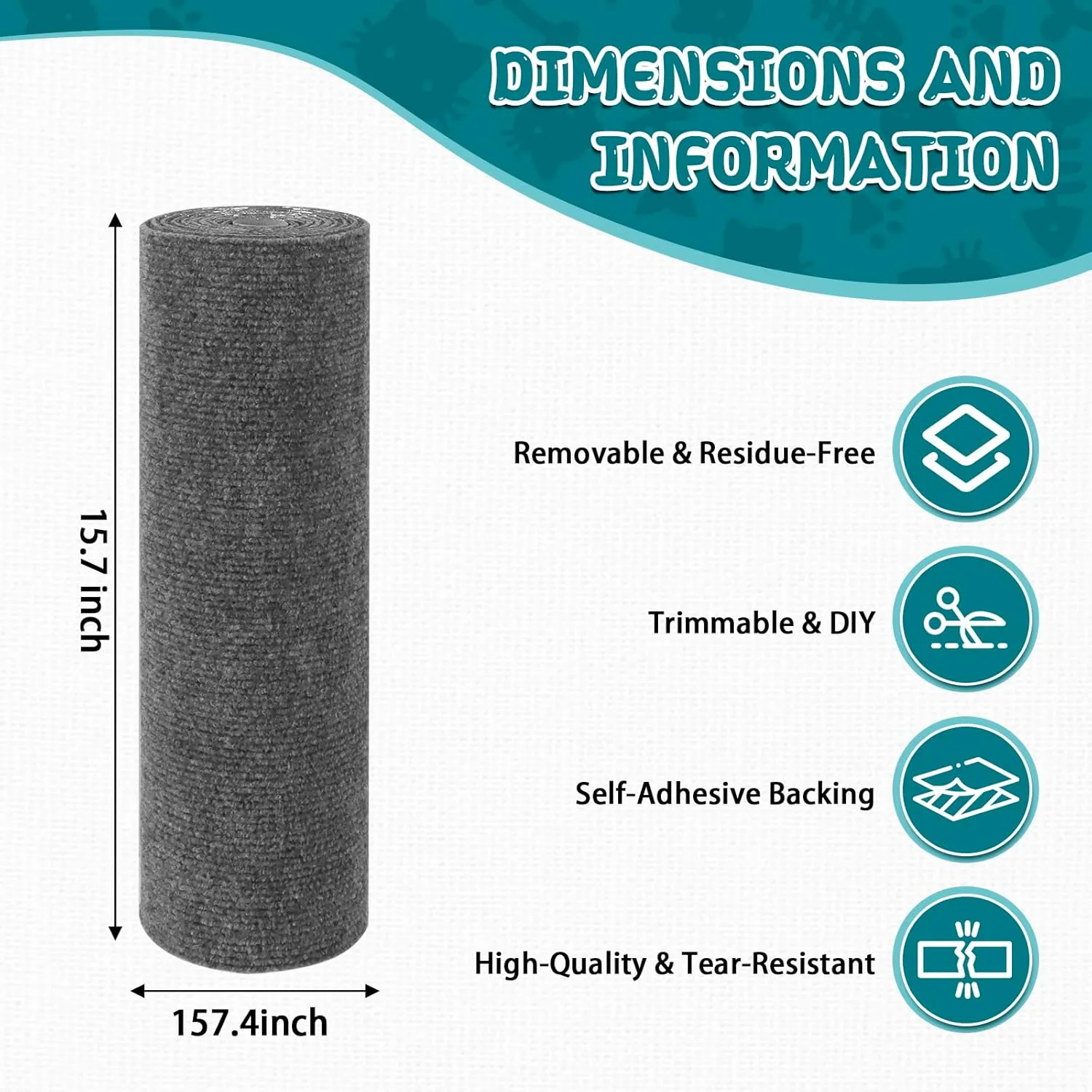Climbing Cat Scratcher Mat Trimmable Cat Scratching Post Carpet 157.4x15.8 Self Adhesive Carpet Mat Pad Replacement for Cat Tree Shelves Post Couch Wall Furniture Steps DIY Protector (Dark Gray)