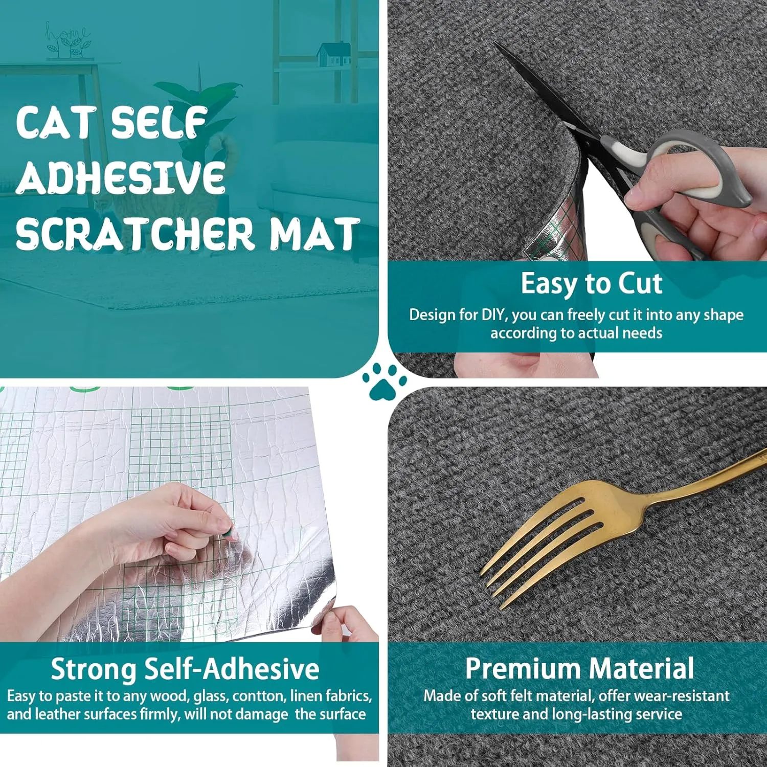 Climbing Cat Scratcher Mat Trimmable Cat Scratching Post Carpet 157.4x15.8 Self Adhesive Carpet Mat Pad Replacement for Cat Tree Shelves Post Couch Wall Furniture Steps DIY Protector (Dark Gray)