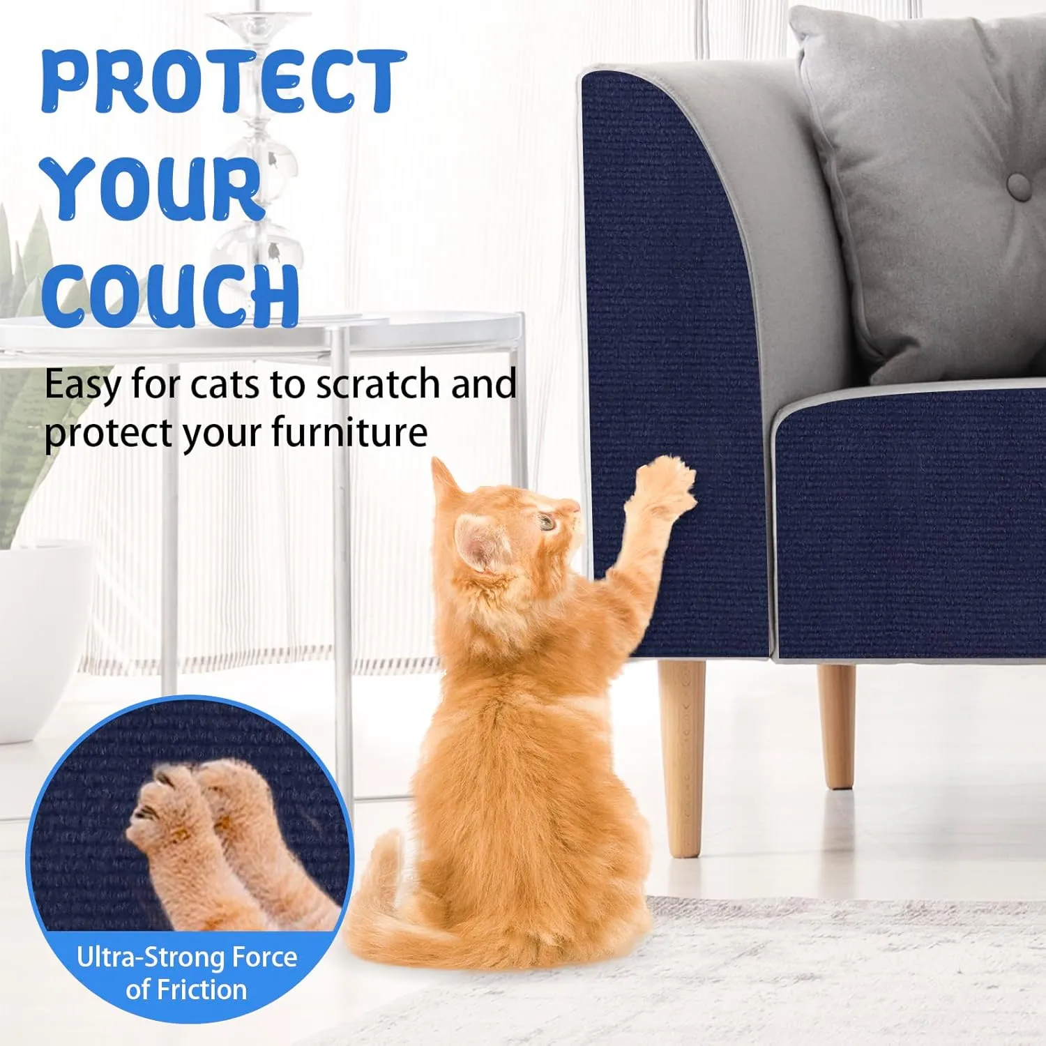 Climbing Cat Scratcher Mat Trimmable Cat Scratching Post Carpet 78.7x15.8 Self Adhesive Carpet Mat Pad Replacement for Cat Tree Shelves Post Couch Wall Furniture Steps DIY Protector (Dark Blue)