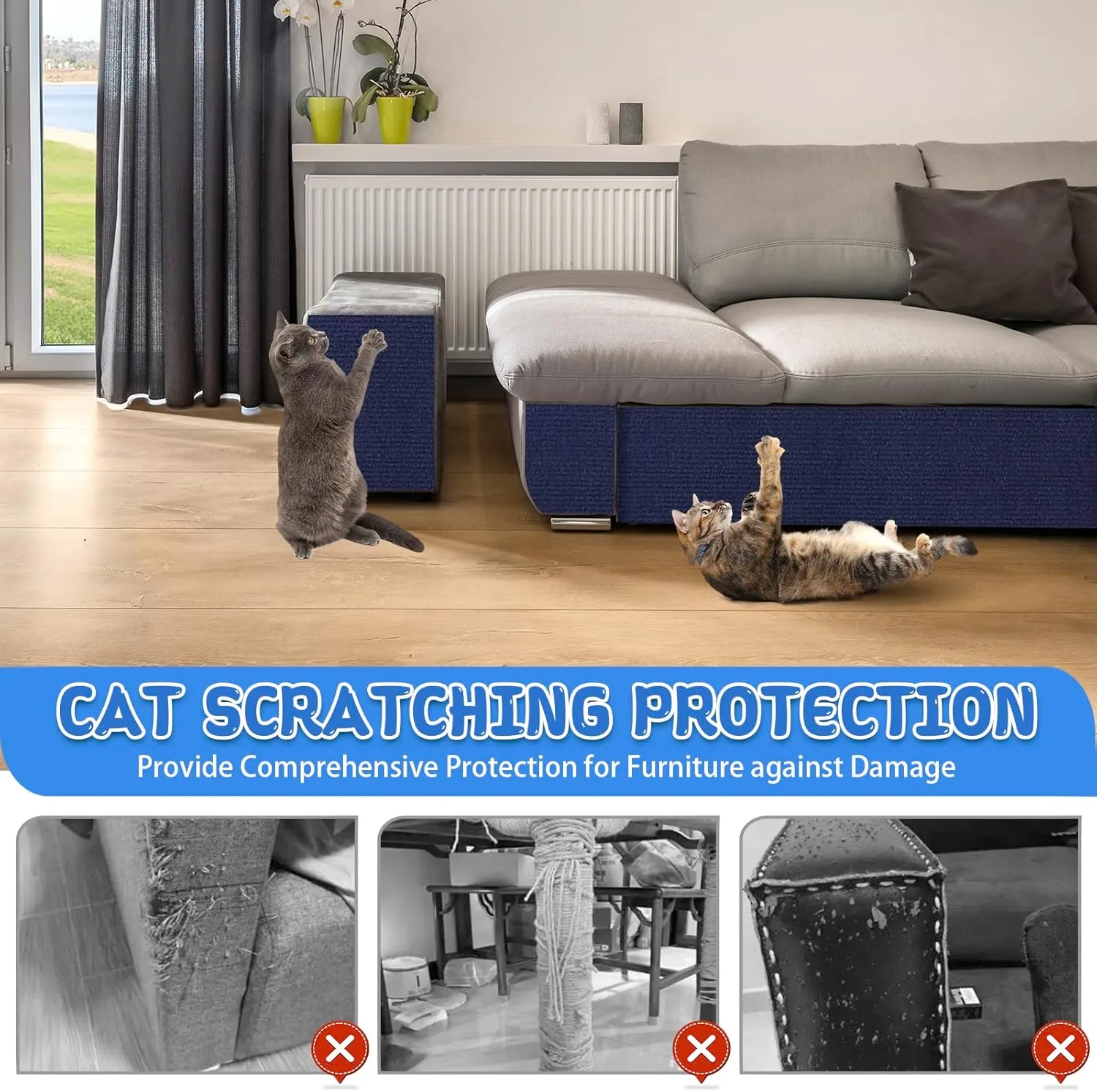 Climbing Cat Scratcher Mat Trimmable Cat Scratching Post Carpet 78.7x15.8 Self Adhesive Carpet Mat Pad Replacement for Cat Tree Shelves Post Couch Wall Furniture Steps DIY Protector (Dark Blue)