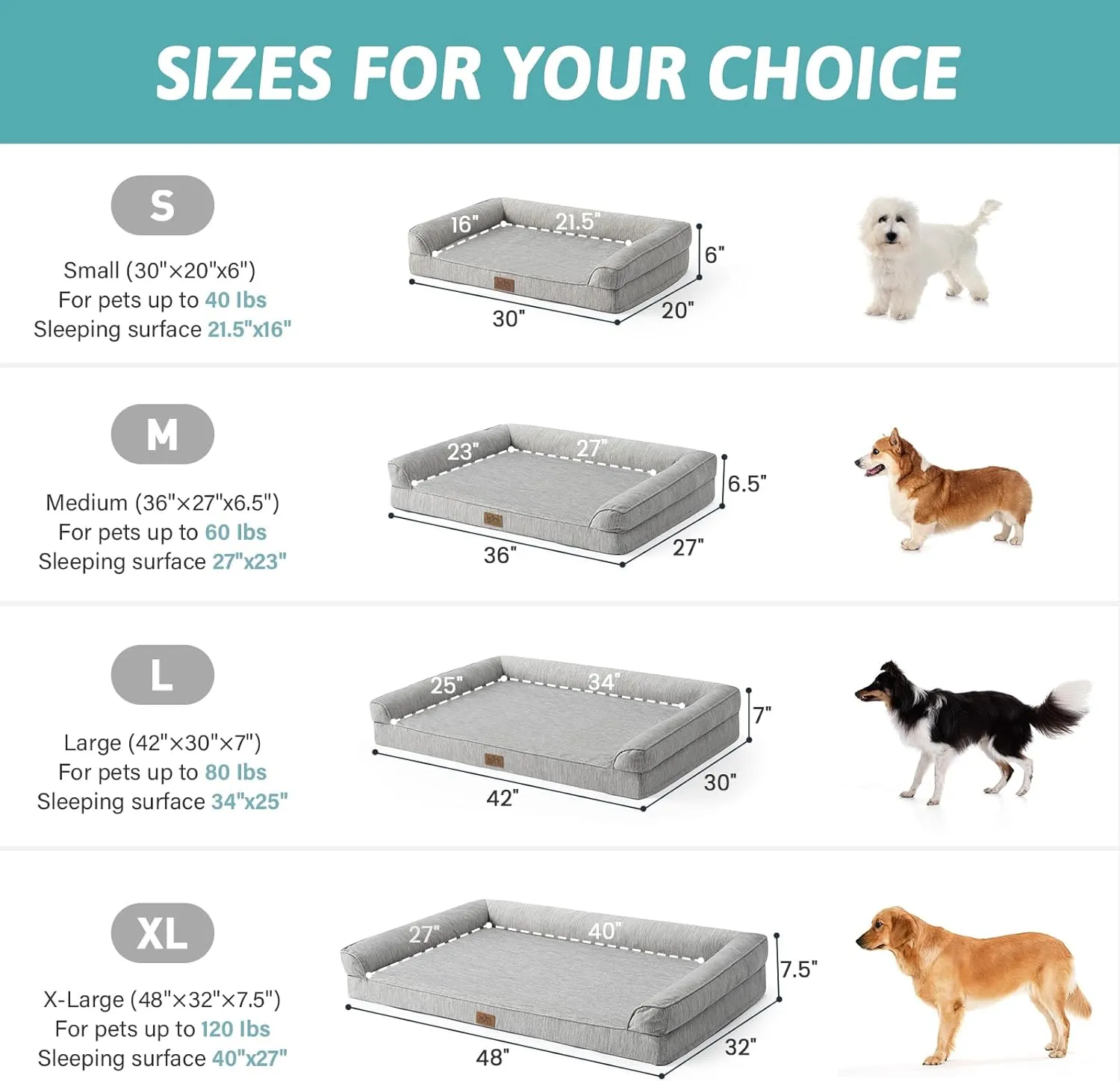 Cooling Dog Bed, Orthopedic Foam Dog Bed with Sides, Removable Cover & Waterproof Lining and Nonskid Bottom, Comfortable Pet Beds for Medium Dogs, Grey (36" L x 27" W x 6.5" Th)