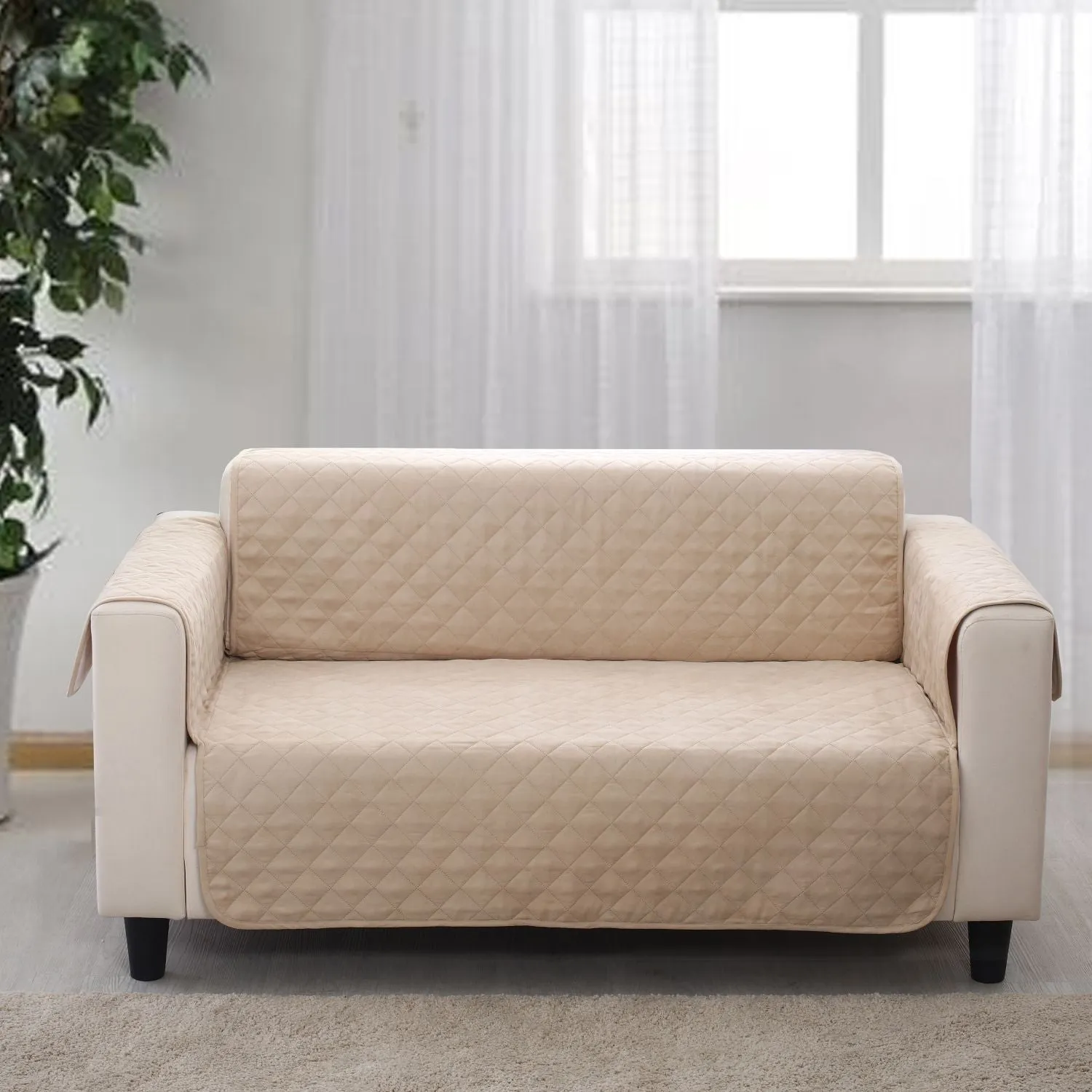 Cosy Quilted Sofa Protector Cover for Loveseat - Oat