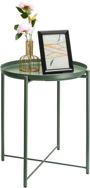 danpinera Side Table, End Table for Small Spaces Accent Metal Bedside Nightstand Round Small Desk, Outdoor Accent Patio Desk Anti-Rust and Waterproof Dark Green