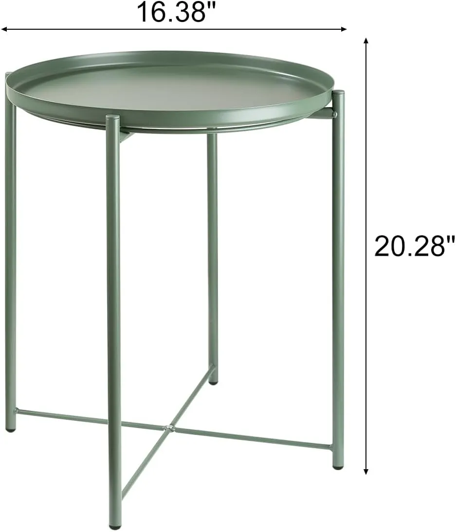 danpinera Side Table, End Table for Small Spaces Accent Metal Bedside Nightstand Round Small Desk, Outdoor Accent Patio Desk Anti-Rust and Waterproof Dark Green