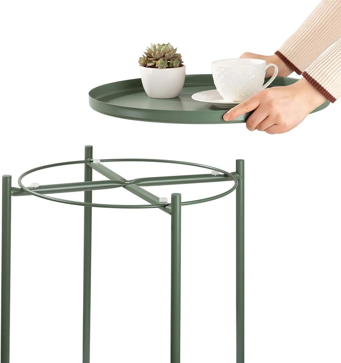 danpinera Side Table, End Table for Small Spaces Accent Metal Bedside Nightstand Round Small Desk, Outdoor Accent Patio Desk Anti-Rust and Waterproof Dark Green