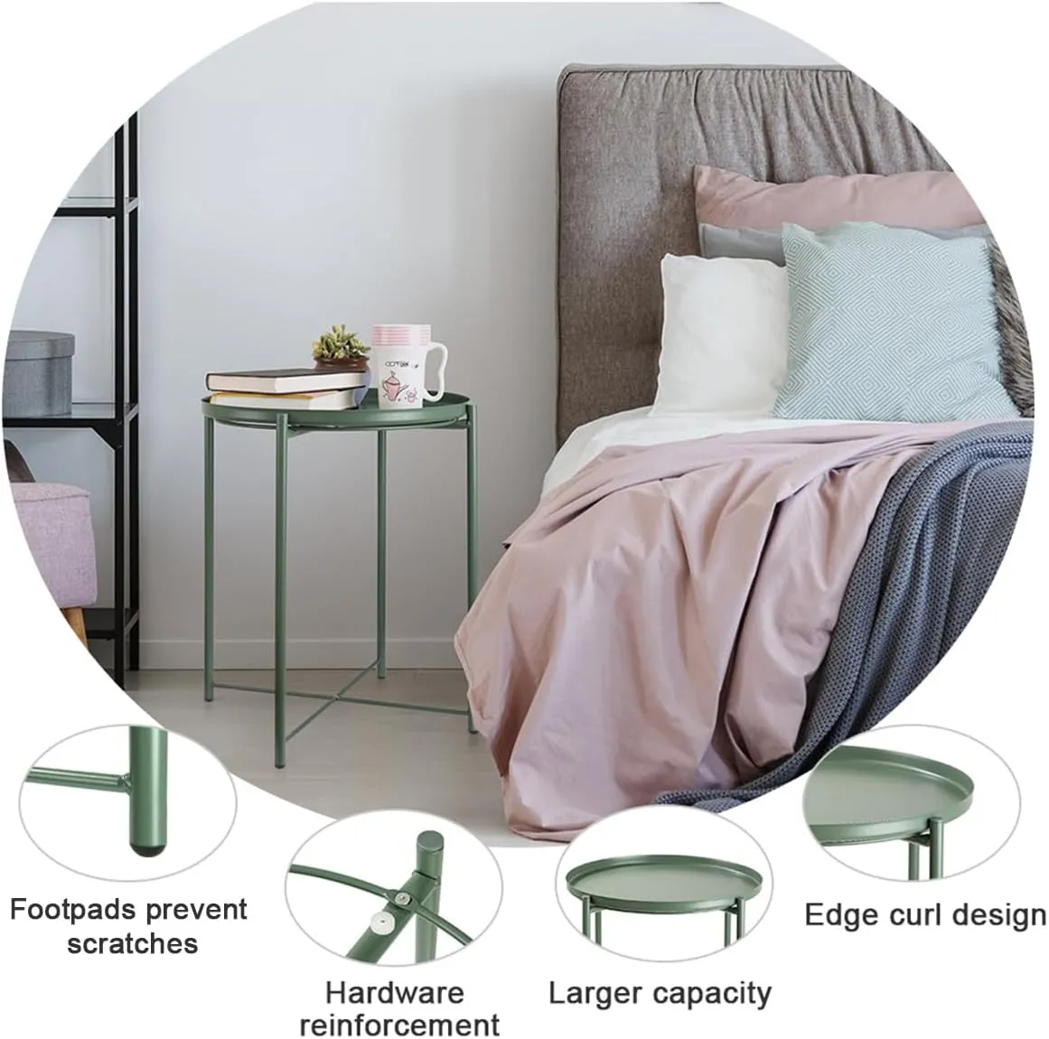 danpinera Side Table, End Table for Small Spaces Accent Metal Bedside Nightstand Round Small Desk, Outdoor Accent Patio Desk Anti-Rust and Waterproof Dark Green