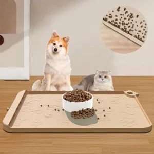 Dog Food Mat, Silicone Dog Mat for Food and Water -Pet Feeding Mats with Residue Collection Pocket, Waterproof Dog Cat Bowl Mats with Raised Edges and Hooks, Placemats for Cats and Dogs Water Bowl