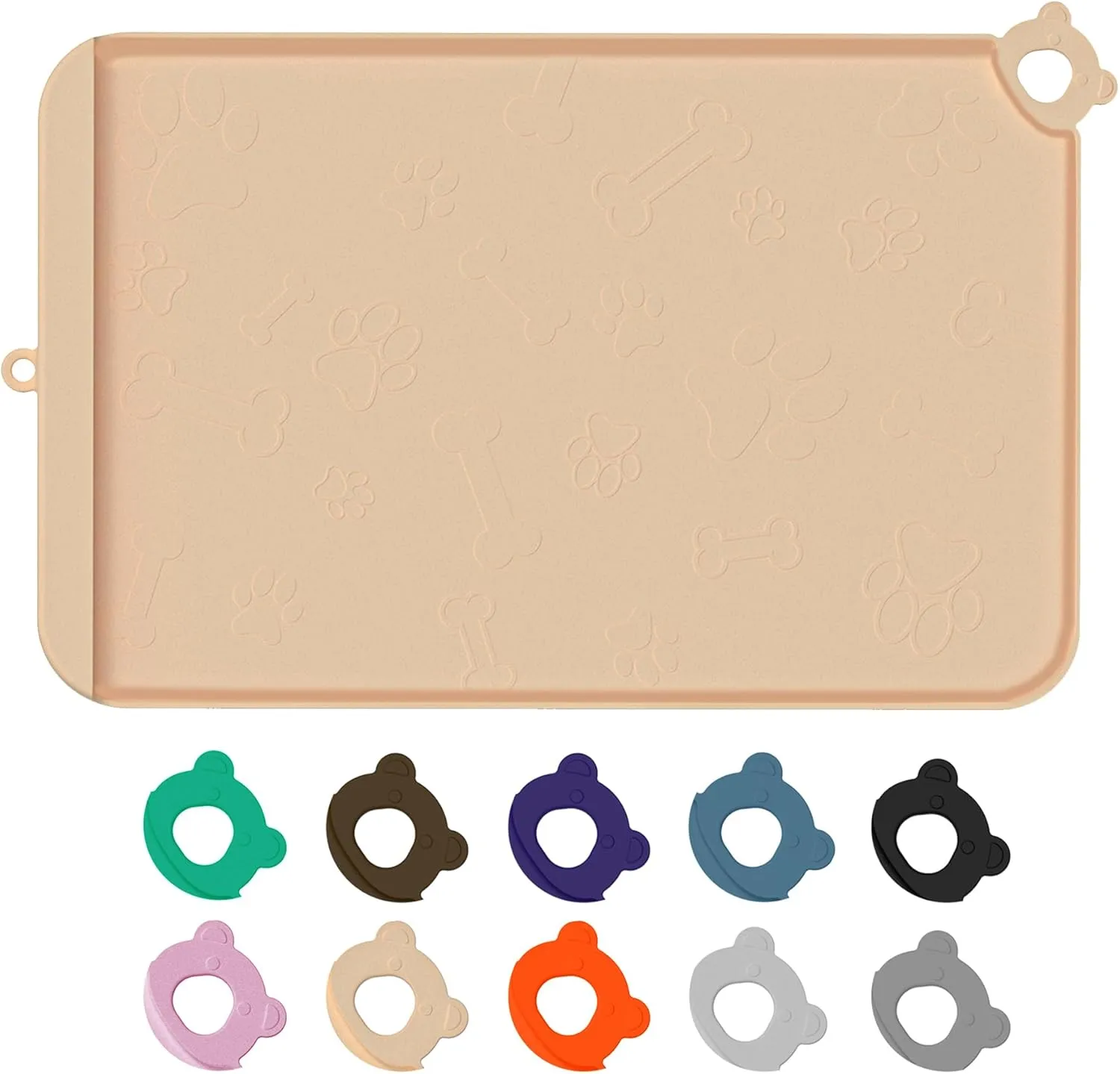 Dog Food Mat, Silicone Dog Mat for Food and Water -Pet Feeding Mats with Residue Collection Pocket, Waterproof Dog Cat Bowl Mats with Raised Edges and Hooks, Placemats for Cats and Dogs Water Bowl